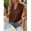 imageCicy Bell Womens Summer Silk Satin Tank Tops Lace Cap Sleeve V Neck Casual Dressy Shirt Loose Fit Button Work BlouseBrown