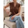 imageCicy Bell Womens Summer Silk Satin Tank Tops Lace Cap Sleeve V Neck Casual Dressy Shirt Loose Fit Button Work BlouseBrown