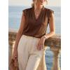 imageCicy Bell Womens Summer Silk Satin Tank Tops Lace Cap Sleeve V Neck Casual Dressy Shirt Loose Fit Button Work BlouseBrown