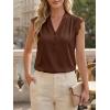 imageCicy Bell Womens Summer Silk Satin Tank Tops Lace Cap Sleeve V Neck Casual Dressy Shirt Loose Fit Button Work BlouseBrown