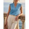 imageCicy Bell Womens Summer Silk Satin Tank Tops Lace Cap Sleeve V Neck Casual Dressy Shirt Loose Fit Button Work BlouseLake Blue