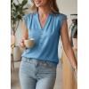 imageCicy Bell Womens Summer Silk Satin Tank Tops Lace Cap Sleeve V Neck Casual Dressy Shirt Loose Fit Button Work BlouseLake Blue