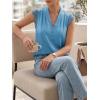 imageCicy Bell Womens Summer Silk Satin Tank Tops Lace Cap Sleeve V Neck Casual Dressy Shirt Loose Fit Button Work BlouseLake Blue