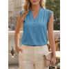 imageCicy Bell Womens Summer Silk Satin Tank Tops Lace Cap Sleeve V Neck Casual Dressy Shirt Loose Fit Button Work BlouseLake Blue