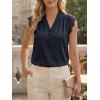 imageCicy Bell Womens Summer Silk Satin Tank Tops Lace Cap Sleeve V Neck Casual Dressy Shirt Loose Fit Button Work BlouseNavy