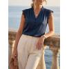 imageCicy Bell Womens Summer Silk Satin Tank Tops Lace Cap Sleeve V Neck Casual Dressy Shirt Loose Fit Button Work BlouseNavy