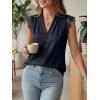 imageCicy Bell Womens Summer Silk Satin Tank Tops Lace Cap Sleeve V Neck Casual Dressy Shirt Loose Fit Button Work BlouseNavy