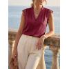 imageCicy Bell Womens Summer Silk Satin Tank Tops Lace Cap Sleeve V Neck Casual Dressy Shirt Loose Fit Button Work BlouseRed