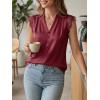 imageCicy Bell Womens Summer Silk Satin Tank Tops Lace Cap Sleeve V Neck Casual Dressy Shirt Loose Fit Button Work BlouseRed