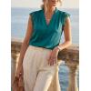 imageCicy Bell Womens Summer Silk Satin Tank Tops Lace Cap Sleeve V Neck Casual Dressy Shirt Loose Fit Button Work BlouseTeal