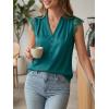 imageCicy Bell Womens Summer Silk Satin Tank Tops Lace Cap Sleeve V Neck Casual Dressy Shirt Loose Fit Button Work BlouseTeal