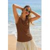 imageCicy Bell Womens Summer Tank Tops Sleeveless Stretchy Ruched Shirts Going Out Y2k Tops with Starfish Metal ButtonLight Coffee