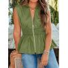 imageCicy Bell Womens Summer V Neck Tank Tops Smocked Zipper Sleeveless Vest Pleated Peplum ShirtsArmy Green