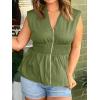 imageCicy Bell Womens Summer V Neck Tank Tops Smocked Zipper Sleeveless Vest Pleated Peplum ShirtsArmy Green