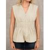 imageCicy Bell Womens Summer V Neck Tank Tops Smocked Zipper Sleeveless Vest Pleated Peplum ShirtsBeige