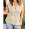 imageCicy Bell Womens Summer V Neck Tank Tops Smocked Zipper Sleeveless Vest Pleated Peplum ShirtsBeige