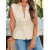 imageCicy Bell Womens Summer V Neck Tank Tops Smocked Zipper Sleeveless Vest Pleated Peplum ShirtsBeige