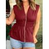 imageCicy Bell Womens Summer V Neck Tank Tops Smocked Zipper Sleeveless Vest Pleated Peplum ShirtsRed