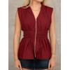 imageCicy Bell Womens Summer V Neck Tank Tops Smocked Zipper Sleeveless Vest Pleated Peplum ShirtsRed