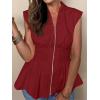imageCicy Bell Womens Summer V Neck Tank Tops Smocked Zipper Sleeveless Vest Pleated Peplum ShirtsRed