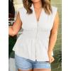 imageCicy Bell Womens Summer V Neck Tank Tops Smocked Zipper Sleeveless Vest Pleated Peplum ShirtsWhite