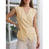 imageCicy Bell Womens Summer V Neck Wrap Tank Tops Casual Dressy Ruched Vest Tops Slim Fit Work Metal Buckle Sleeveless ShirtsBeige