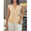 imageCicy Bell Womens Summer V Neck Wrap Tank Tops Casual Dressy Ruched Vest Tops Slim Fit Work Metal Buckle Sleeveless ShirtsBeige