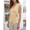 imageCicy Bell Womens Summer V Neck Wrap Tank Tops Casual Dressy Ruched Vest Tops Slim Fit Work Metal Buckle Sleeveless ShirtsBeige