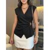 imageCicy Bell Womens Summer V Neck Wrap Tank Tops Casual Dressy Ruched Vest Tops Slim Fit Work Metal Buckle Sleeveless ShirtsBlack