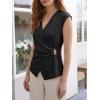 imageCicy Bell Womens Summer V Neck Wrap Tank Tops Casual Dressy Ruched Vest Tops Slim Fit Work Metal Buckle Sleeveless ShirtsBlack