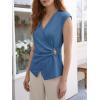 imageCicy Bell Womens Summer V Neck Wrap Tank Tops Casual Dressy Ruched Vest Tops Slim Fit Work Metal Buckle Sleeveless ShirtsBluish Gray