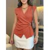 imageCicy Bell Womens Summer V Neck Wrap Tank Tops Casual Dressy Ruched Vest Tops Slim Fit Work Metal Buckle Sleeveless ShirtsGrayish Orange
