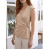 imageCicy Bell Womens Summer V Neck Wrap Tank Tops Casual Dressy Ruched Vest Tops Slim Fit Work Metal Buckle Sleeveless ShirtsKhaki