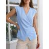 imageCicy Bell Womens Summer V Neck Wrap Tank Tops Casual Dressy Ruched Vest Tops Slim Fit Work Metal Buckle Sleeveless ShirtsSky Blue