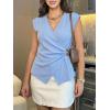imageCicy Bell Womens Summer V Neck Wrap Tank Tops Casual Dressy Ruched Vest Tops Slim Fit Work Metal Buckle Sleeveless ShirtsSky Blue
