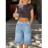 imageCicy Bell Womens Summer Wide Leg Denim Shorts Casual Loose Mid Rise Jorts Bermuda Knee Length Jeans ShortsBaby Blue