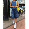 imageCicy Bell Womens Summer Wide Leg Denim Shorts Casual Loose Mid Rise Jorts Bermuda Knee Length Jeans ShortsDark Blue