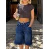 imageCicy Bell Womens Summer Wide Leg Denim Shorts Casual Loose Mid Rise Jorts Bermuda Knee Length Jeans ShortsDark Blue