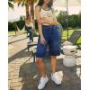 imageCicy Bell Womens Summer Wide Leg Denim Shorts Casual Loose Mid Rise Jorts Bermuda Knee Length Jeans ShortsDark Blue