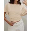 imageCicy Bell Womens Summer Wrap Tops Casual Short Sleeve Tie Back Cinched Waist T Shirts Trendy Boat Neck BlouseLight Khaki