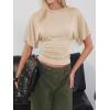 imageCicy Bell Womens Summer Wrap Tops Casual Short Sleeve Tie Back Cinched Waist T Shirts Trendy Boat Neck BlouseLight Khaki