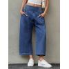 imageCicy Bell Womens Wide Leg Cropped Jeans Baggy Boyfriend Smocked Mid Rise Harem Denim PantsNavy