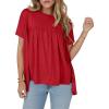 imageCicy Bell Women Summer T Shirts Babydoll Tops Pleated Short Sleeve Crew Neck Peplum Blouse Casual Loose Fit Red