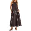 imageCicy Bell Womens 2 Piece Outfits Cropped Sleeveless Tank Tops Lounge Sets High Waisted Drawstring Maxi Skirt Matching SetsCoffee