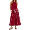 imageCicy Bell Womens 2 Piece Outfits Cropped Sleeveless Tank Tops Lounge Sets High Waisted Drawstring Maxi Skirt Matching SetsWine Red
