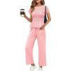 imageCicy Bell Womens 2 Piece Outfits Smocked Short Sleeve Tops Wide Leg Elastic Waist Pants Casual Boho Lounge Matching SetsPink