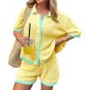 imageCicy Bell Womens 2 Piece Short Sets Summer Short Sleeve Collared Tops Beach Vacation Cover Up Crochet Knit Lounge OutfitsYellow
