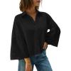 imageCicy Bell Womens 34 Bell Sleeve Button Down Shirts V Neck Trendy Casual Blouses Loose Fit Work Cotton TopsBlack