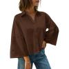 imageCicy Bell Womens 34 Bell Sleeve Button Down Shirts V Neck Trendy Casual Blouses Loose Fit Work Cotton TopsCoffee