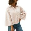 imageCicy Bell Womens 34 Bell Sleeve Button Down Shirts V Neck Trendy Casual Blouses Loose Fit Work Cotton TopsKhaki